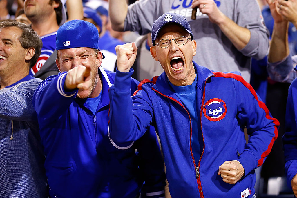 Chicago Cubs fans celebrate after the Chicago Cubs defeat the Pittsburgh Pirates to win the National League Wild Card game at PNC Park on October 7, 2015 in Pittsburgh, Pennsylvania. The Chicago Cubs defeated the Pittsburgh Pirates with a score of 4 to 0.