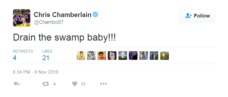 Chris Chamberlain voices support of President-Elect Trump on Twitter