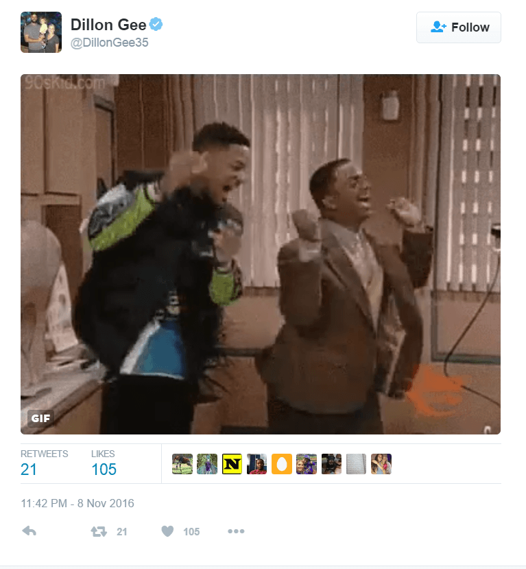 Dillon Gee shared a gif of characters from 'The Fresh Prince of Bel-Air' dancing