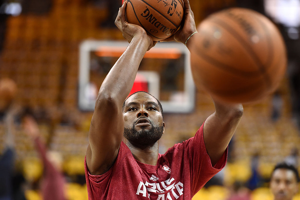 Elton Brand warms up prior to a game.