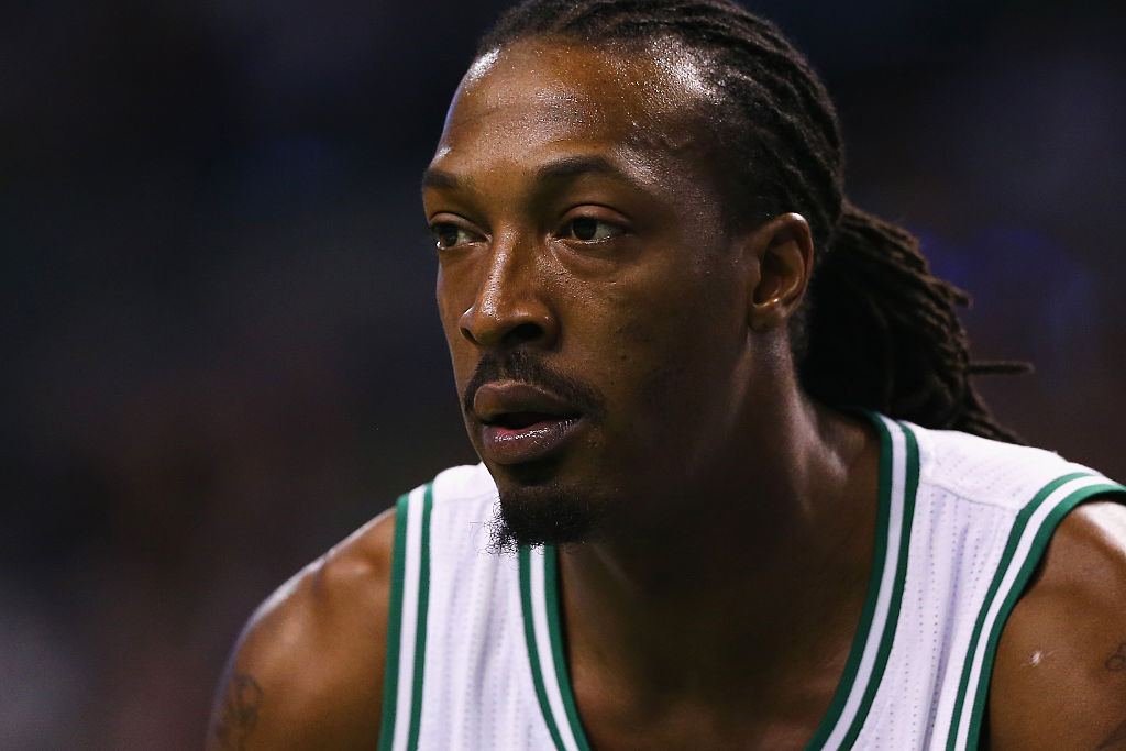 Gerald Wallace of the Boston Celtics watches the action.