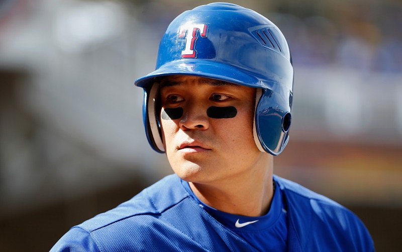 Shin-Soo Choo of the Texas Rangers during the cactus league spring training game against the Kansas City Royals at Surprise Stadium