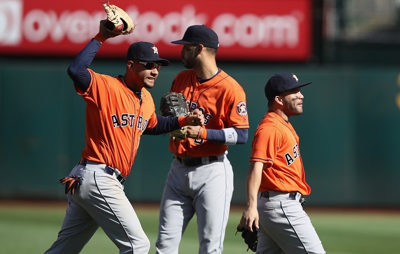 The Houston Astros celebrate a win.