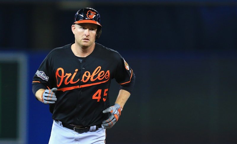 Mark Trumbo of the Baltimore Orioles runs the bases after hitting a two-run home run against the Toronto Blue Jays.