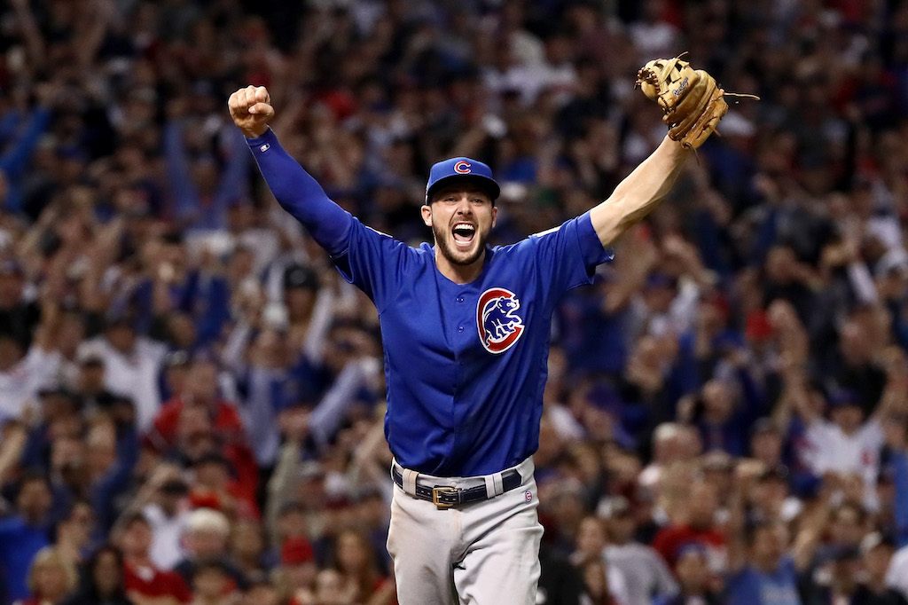 Kris Bryant of the Chicago Cubs celebrates winning the 2016 World Series.