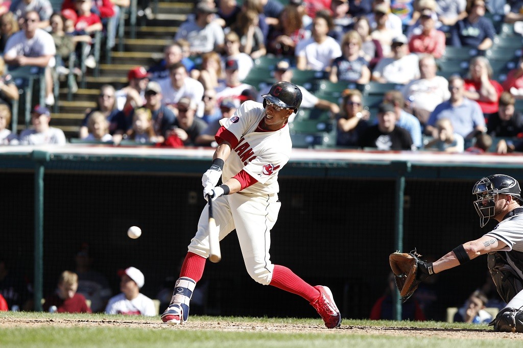 Michael Brantley of the Cleveland Indians bats against the Chicago White Sox