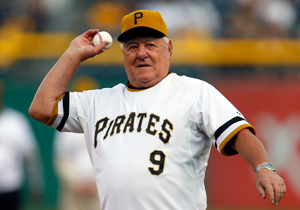 Bill Mazeroski throws out the first pitch honoring the 1971 World Champion Pittsburgh Pirates