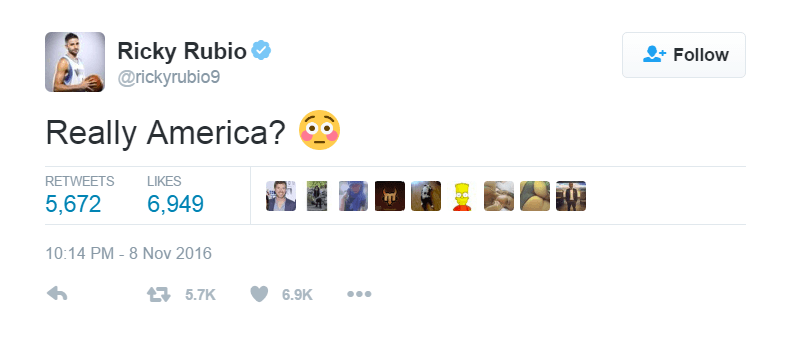 Ricky Rubio expressed disbelief at the election results with a simple tweet