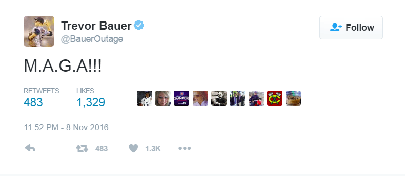 Trevor Bauer shared the acronym for Trump's campaign message, Make America Great Again