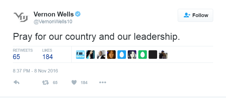 Vernon Wells asked people to pray for the country on Twitter.