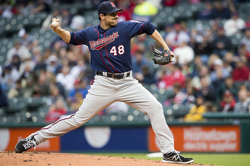 Carl Pavano of the Minnesota Twins winds up to pitch