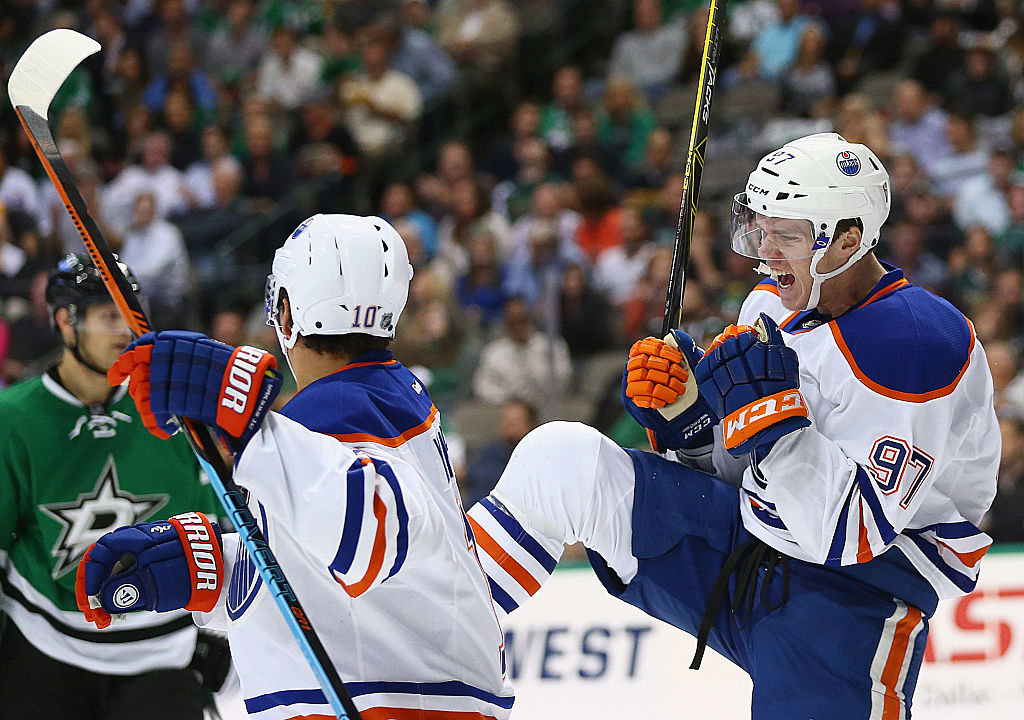 Connor McDavid of the Edmonton Oilers celebrates his goal