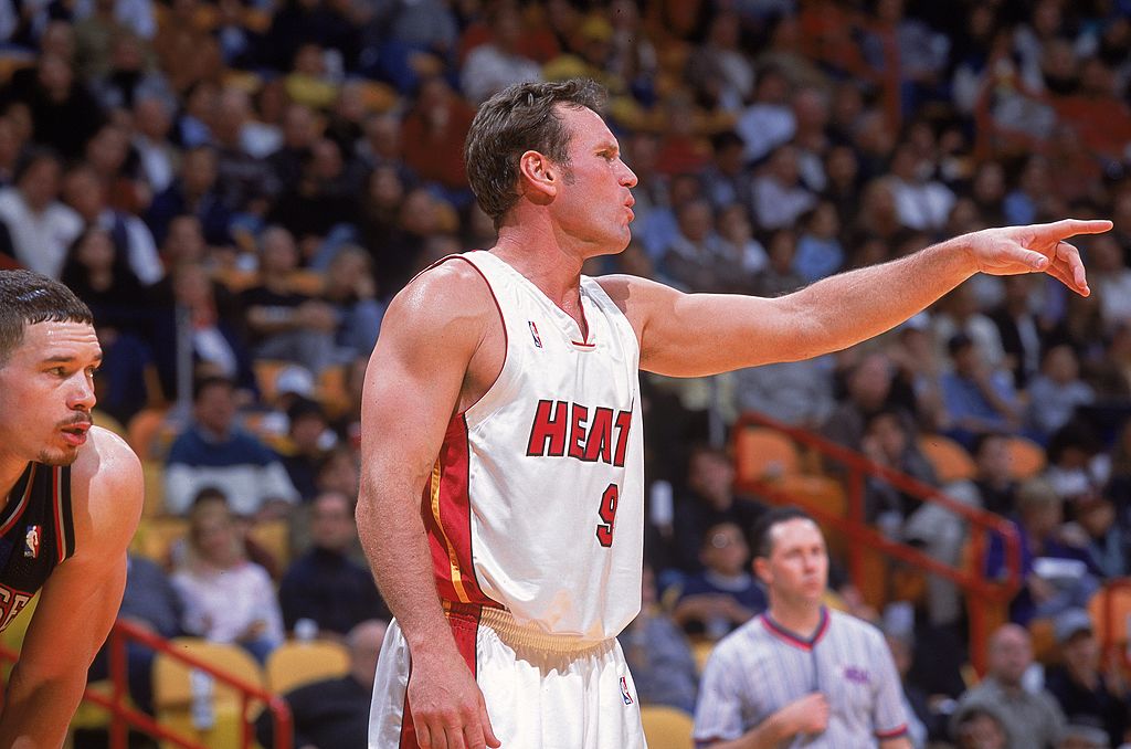 Dan Majerle of the Miami Heat gestures during a game