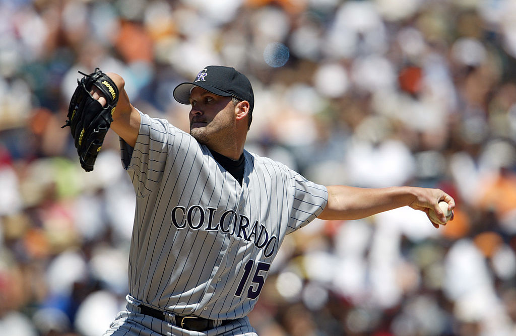Denny Neagle of the Colorado Rockies delivers a pitch