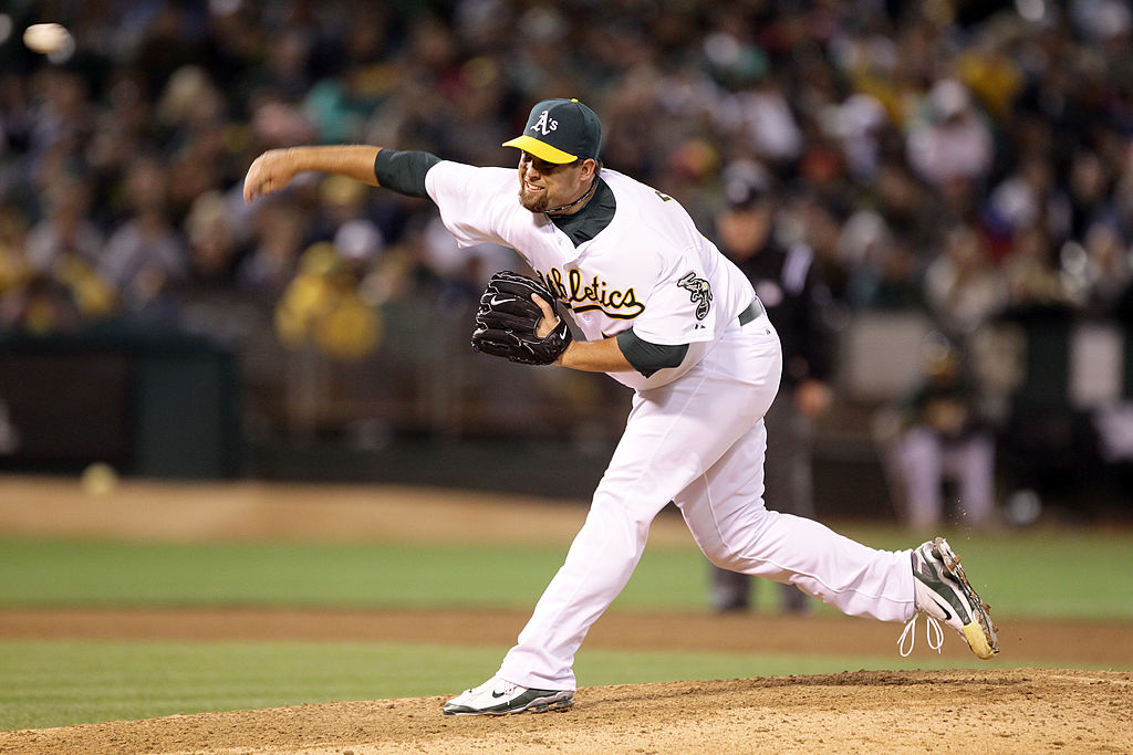 Boof Bonser of the Oakland Athletics pitches during a game