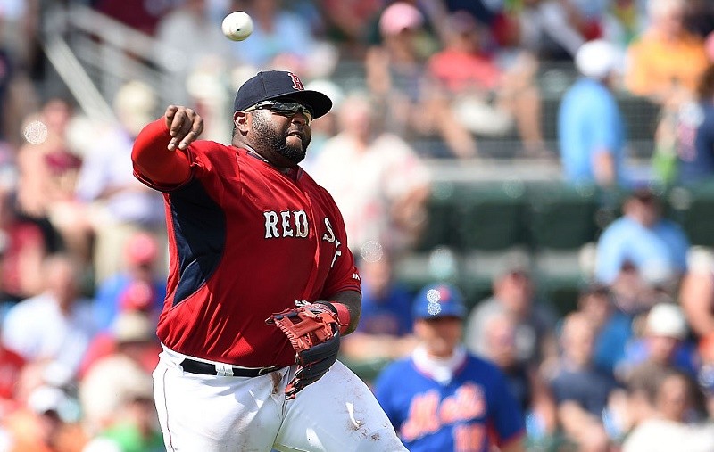 Pablo Sandoval of the Red Sox pitches during Spring Training 2015