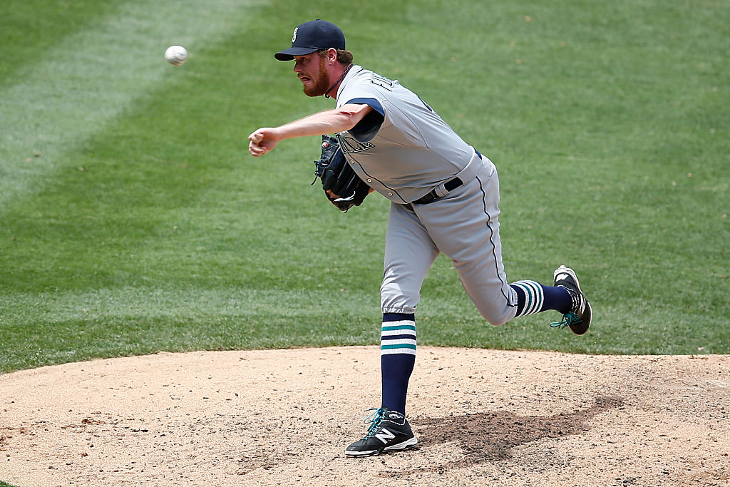 Charlie Furbush of the Seattle Mariners pitches during a game