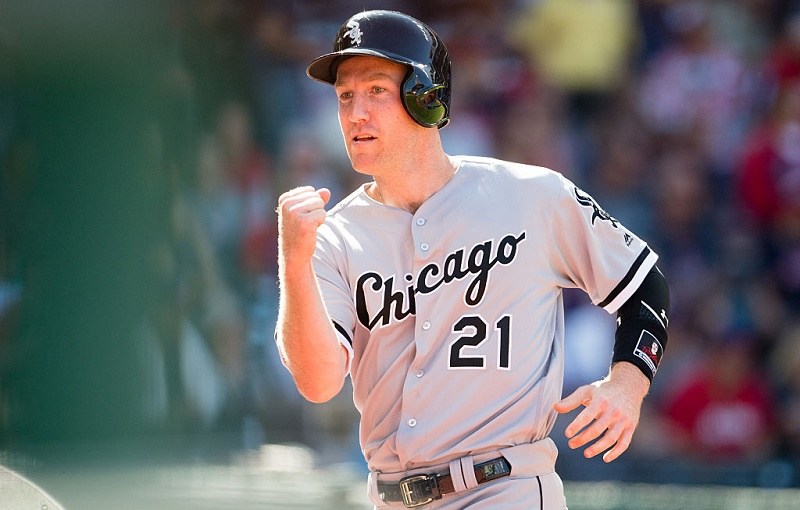 Todd Frazier of the Chicago White Sox celebrates after scoring