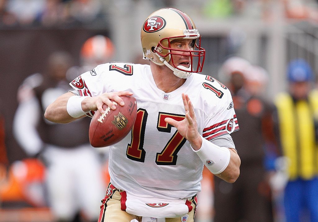 Chris Weinke of the San Francisco 49ers looks to pass the ball
