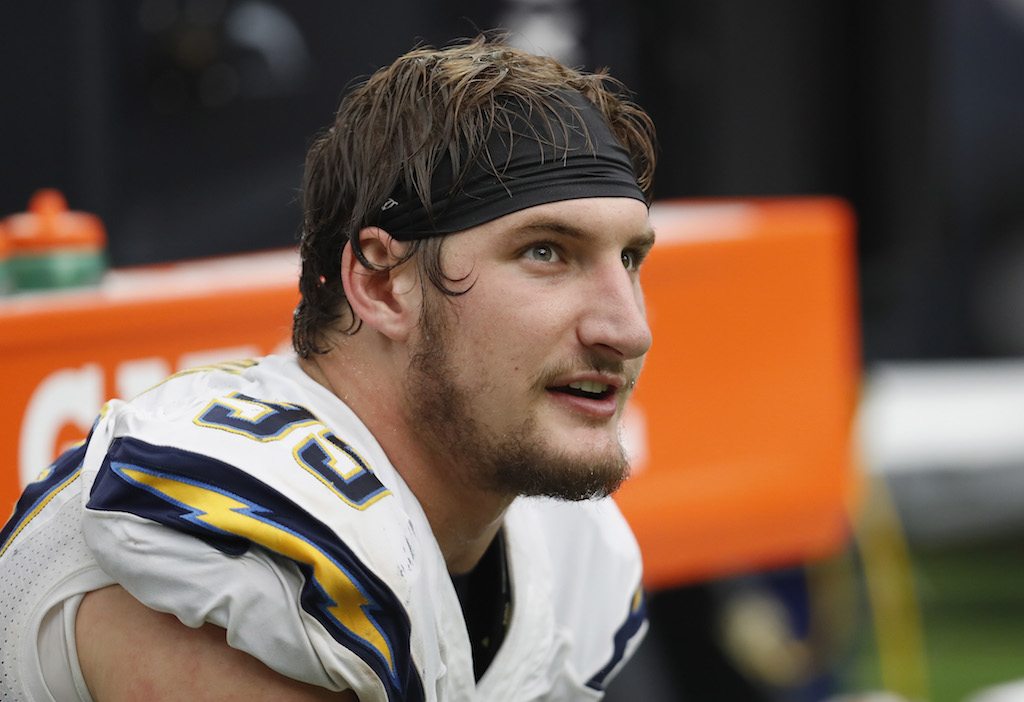 Joey Bosa HOUSTON, TX - NOVEMBER 27: Joey Bosa #99 of the San Diego Chargers rests on the bench during the fourth quarter against the Houston Texans at NRG Stadium on November 27, 2016 in Houston, Texas. (Photo by Tim Warner/Getty Images)