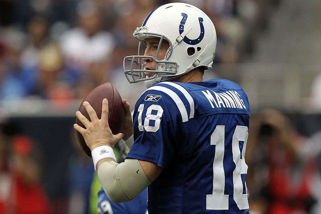 Quarterback Peyton Manning of the Indianapolis Colts in the NFL season opener against the Houston Texans