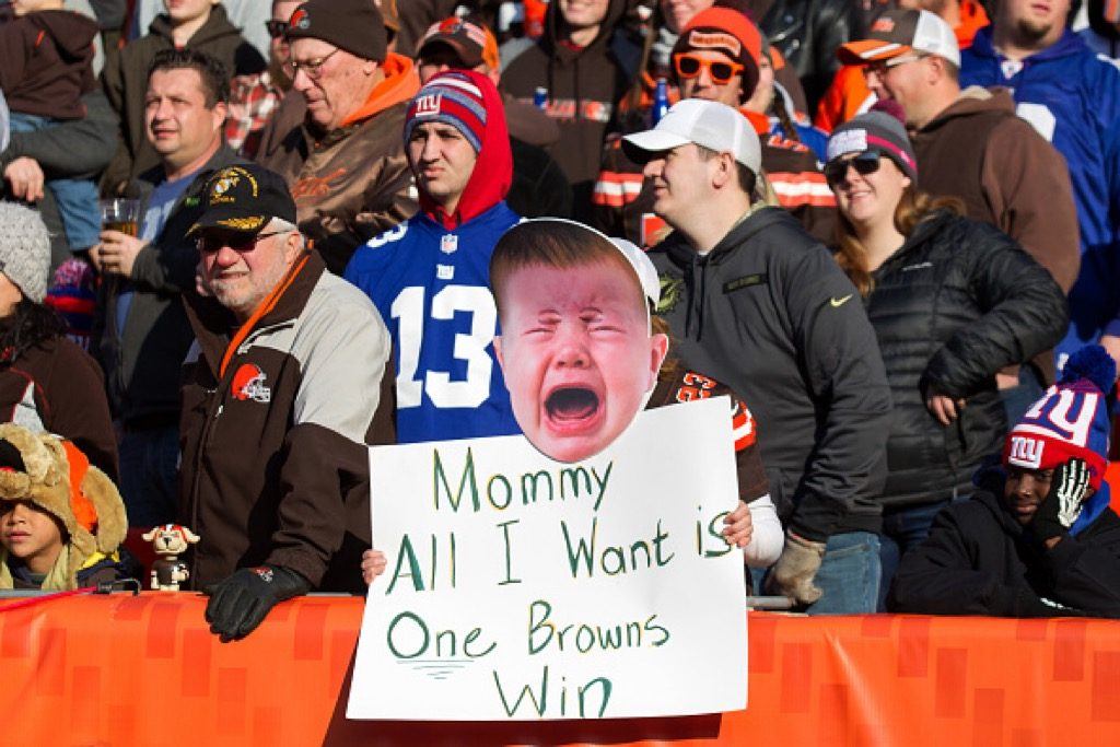 A Cleveland Browns fan holds up a sign in the stands | Frank Jansky/Icon Sportswire via Getty Images