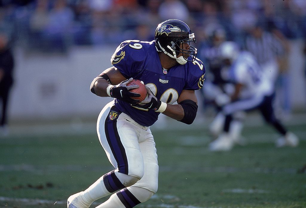 Chuck Evans of the Baltimore Ravens runs with the ball during a game against the Tennessee Titans