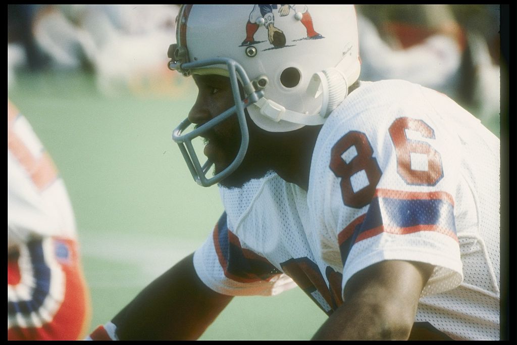 Wide receiver Stanley Morgan of the New England Patriots runs down the field during a game against the Chicago Bears.