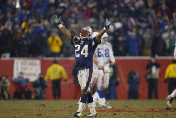 Ty Law of the New England Patriots celebrates during the AFC Championship Game.