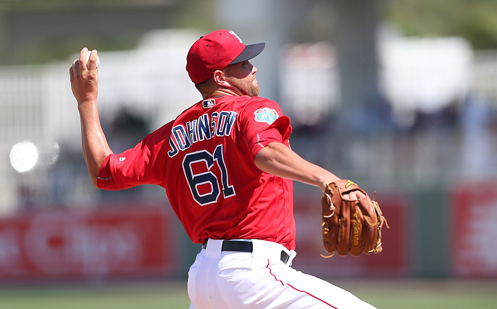 Brian Johnson, one of the Boston Red Sox prospects, pitches during a Spring Training Game against the Pittsburgh Pirates