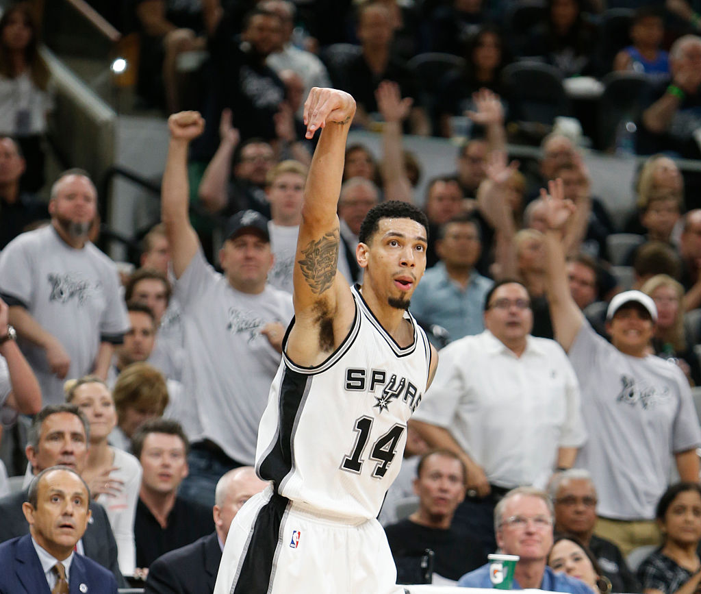 Fans celebrate a three with Danny Green of the San Antonio Spurs.
