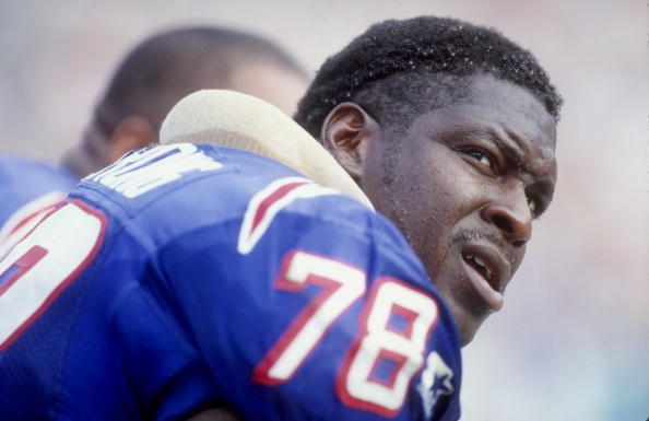 Tackle Bruce Armstrong of the New England Patriots looks on during the game against the Miami Dolphins.