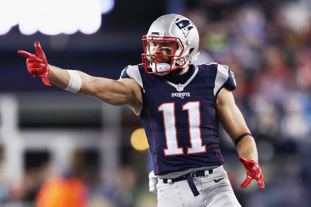Julian Edelman points at the competition.