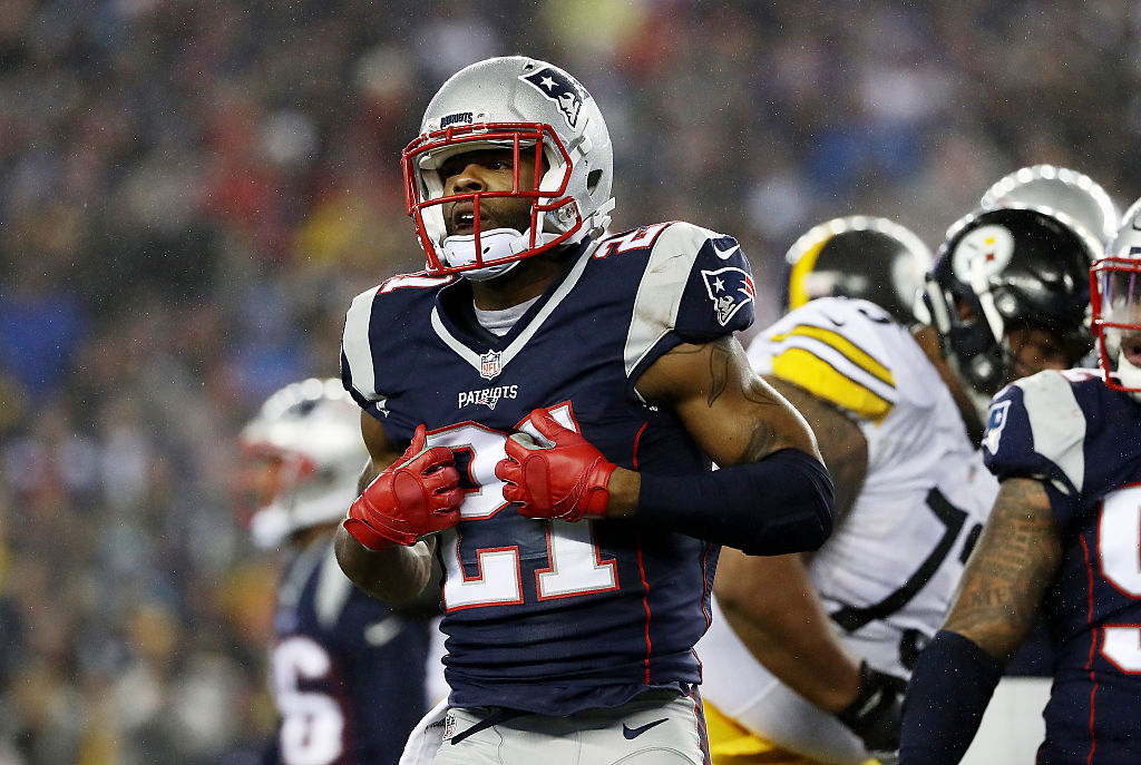 Malcolm Butler of the New England Patriots is pumped up after a play.