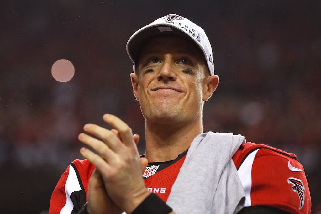 Matt Ryan of the Atlanta Falcons celebrates after defeating the Green Bay Packers in the NFC Championship Game.
