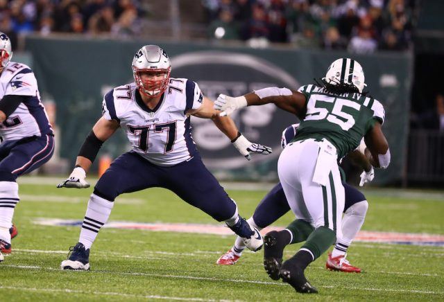 Nate Solder defends a New York Jet.