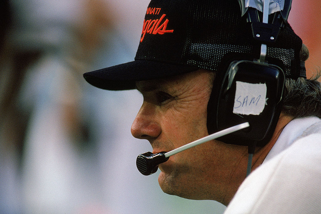 Head coach Sam Wyche of the Cincinnati Bengals watches play during Super Bowl XXIII