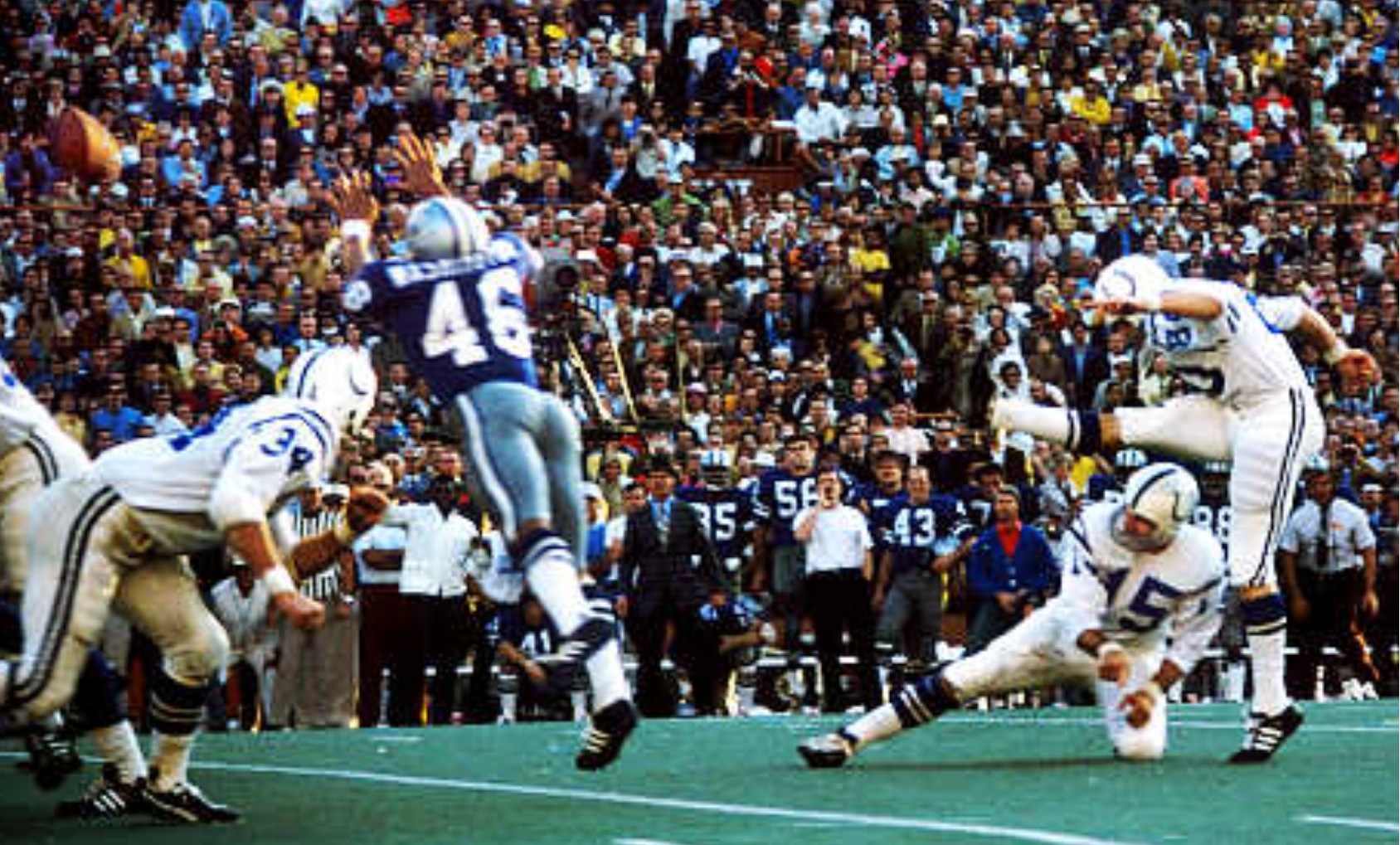 The Baltimore Colts battle in Super Bowl V.