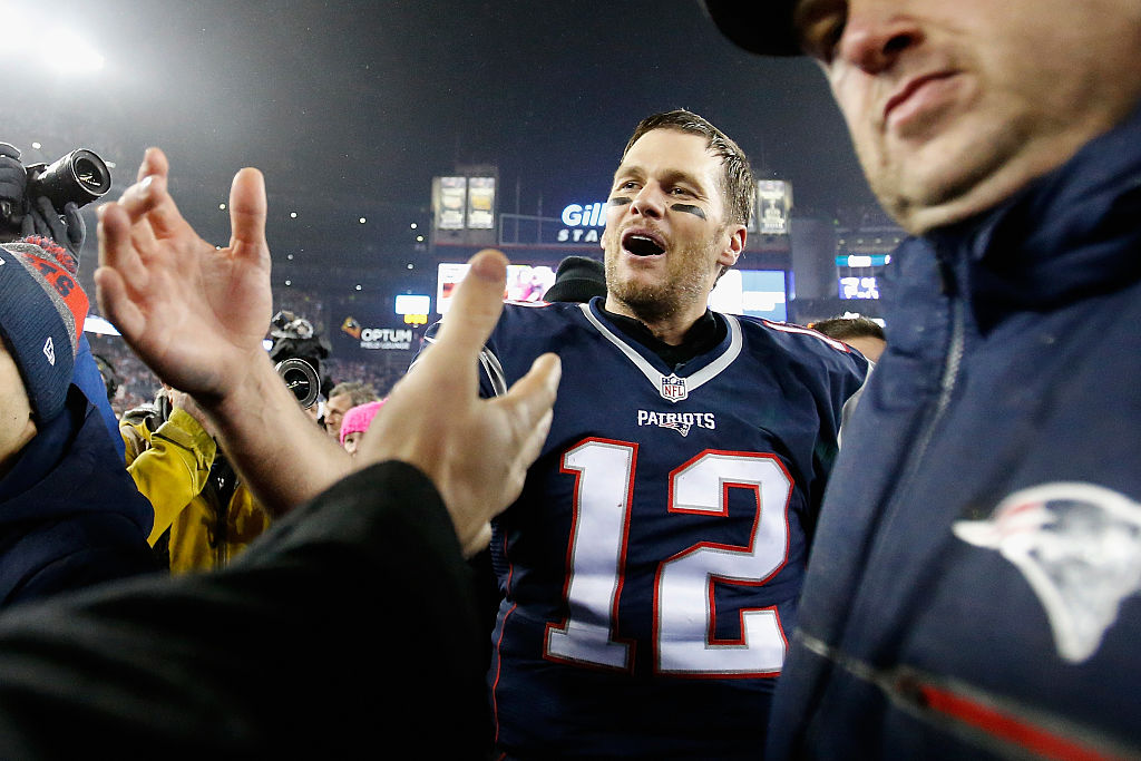 Tom Brady of the New England Patriots celebrates a win.