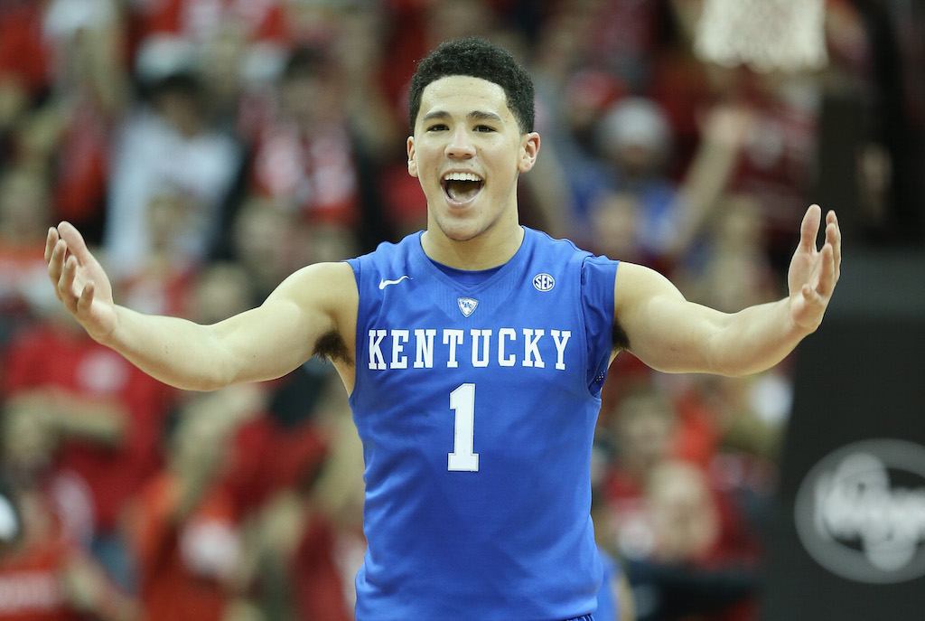 Devin Booker celebrates a big win for Kentucky.