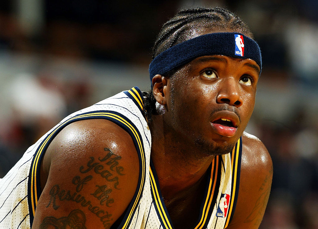 Jermaine O'Neal of the Indiana Pacers looks up during a game. 