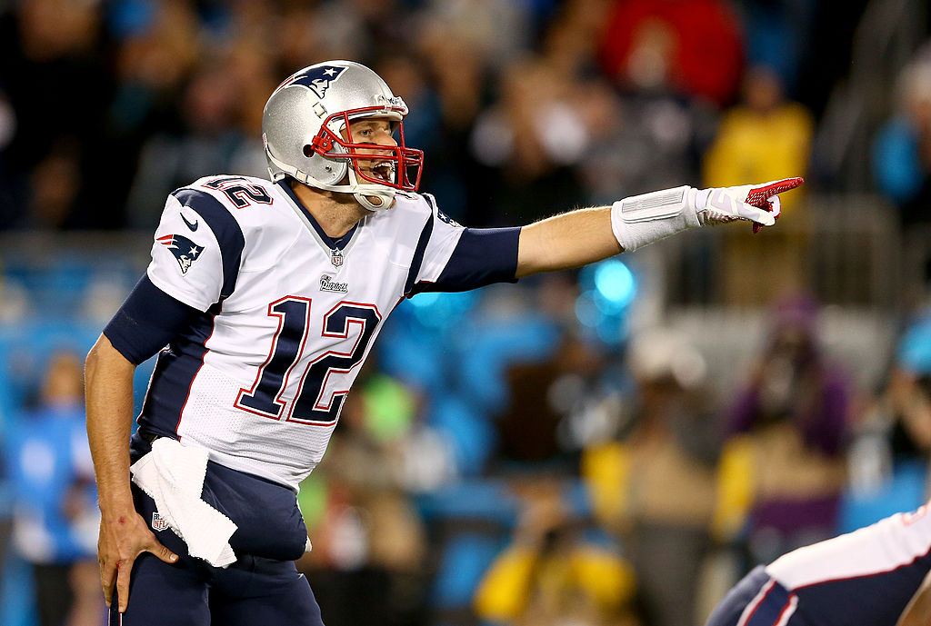 Tom Brady of the New England Patriots yells to his teammates. 
