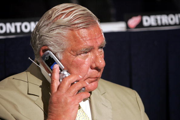 William W. Wirtz, president of the Chicago Blackhawks, talks on his cell phone prior to the NHL draft lottery.