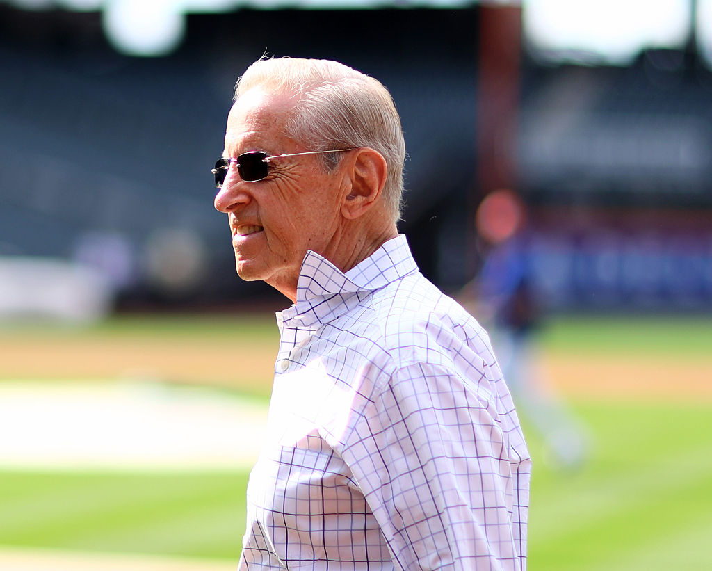New York Mets owner Fred Wilpon takes in batting practice before the game between the New York Mets and the Chicago Cubs at Citi Field.