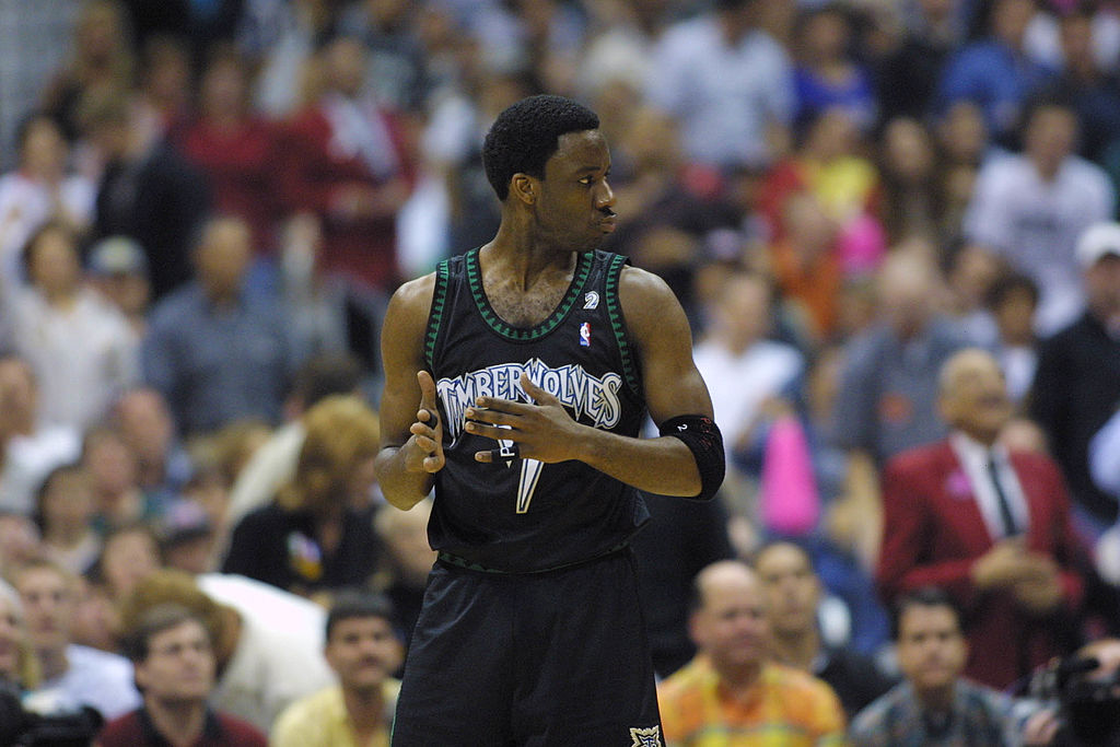 Terrell Brandon of the Minnesota Timberwolves waits for a game to begin.