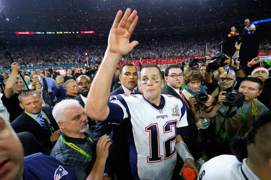 Tom Brady waves to his wife after winning Super Bowl 51