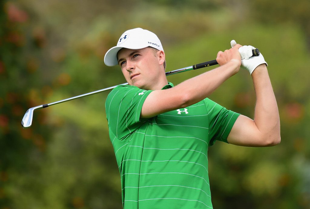 Jordan Spieth plays his shot from the third tee Jordan Spieth plays his shot from the third tee