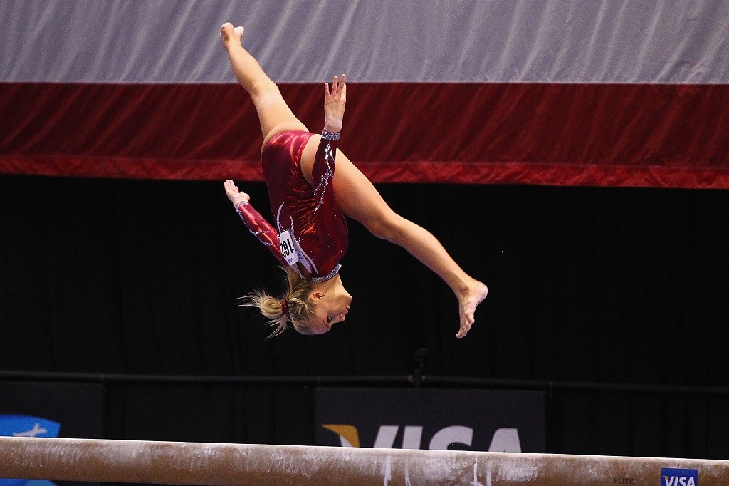 Nastia Liukin competes on the beam during the 2012 Senior Women's competition on day four of the Visa Championships.