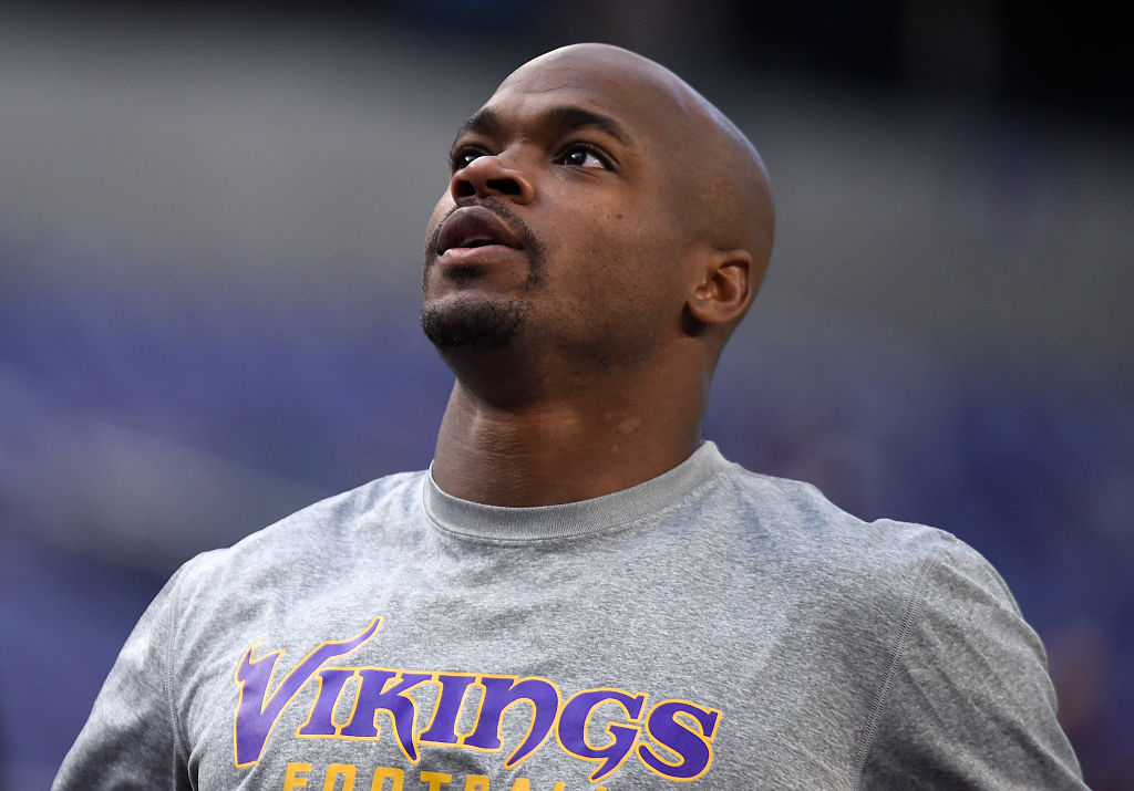 Adrian Peterson #28 of the Minnesota Vikings warms up before the game against the Indianapolis Colts on December 18, 2016 at US Bank Stadium in Minneapolis, Minnesota. Peterson returns to play after injuring his knee in week two of the season. (Photo by Hannah Foslien/Getty Images)