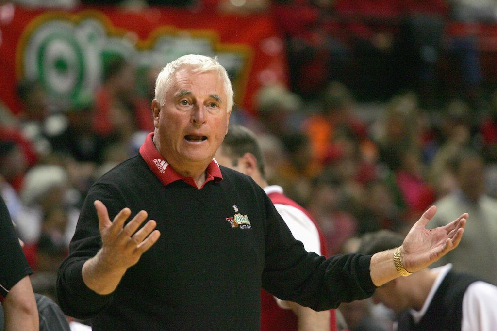 Bob Knight of the Texas Tech Red Raiders reacts to a call.